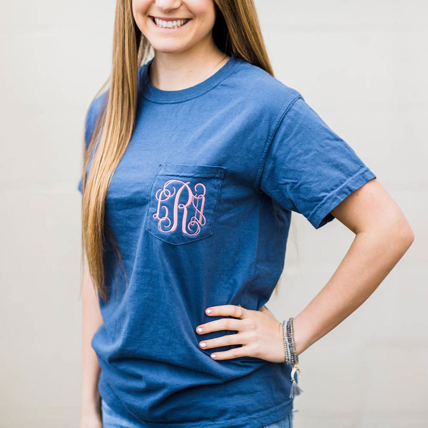 blue and pink monogram shirt