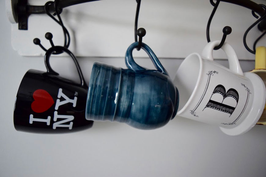 black and white monogrammed coffee mug