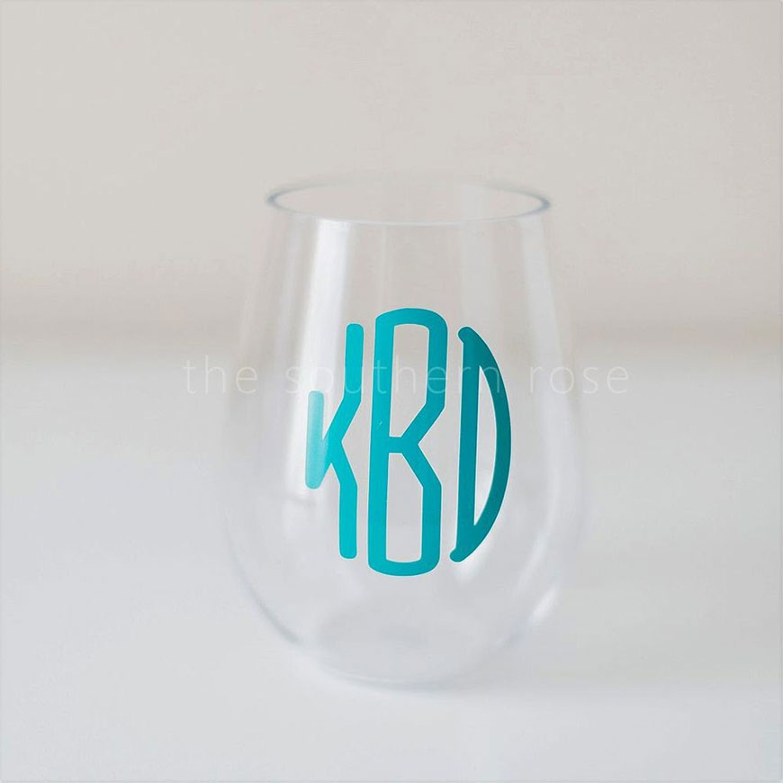 monogrammed stemless wine glass